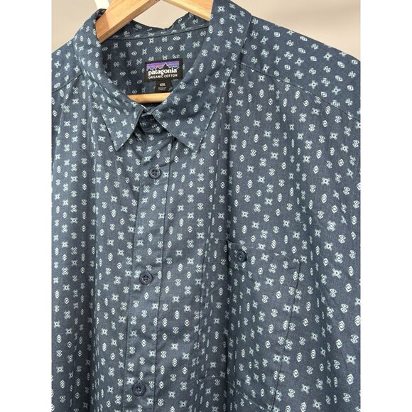 Patagonia Go To Short Sleeve Button Shirt Men’s XXL Blue Geometric AOP 52691 - Picture 7 of 13